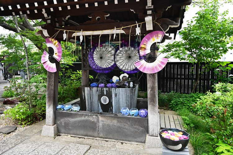法輪寺の和傘と花手水