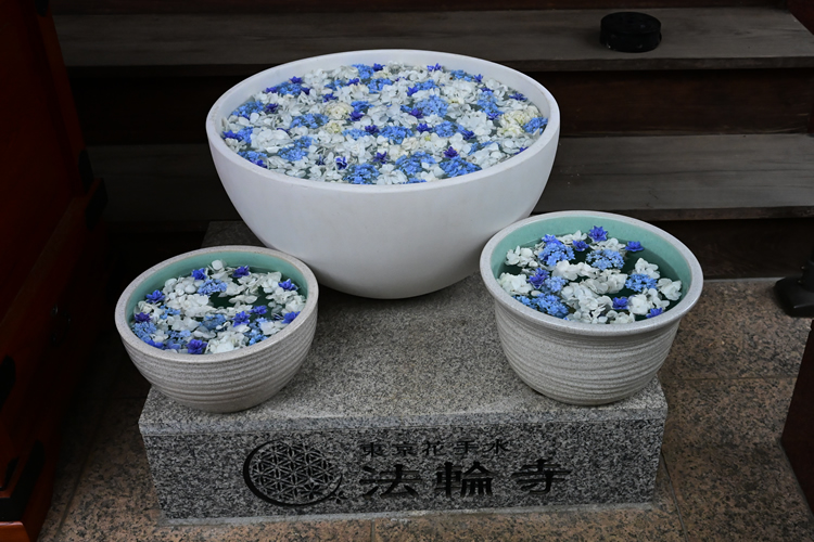 白と青を基調とした花手水